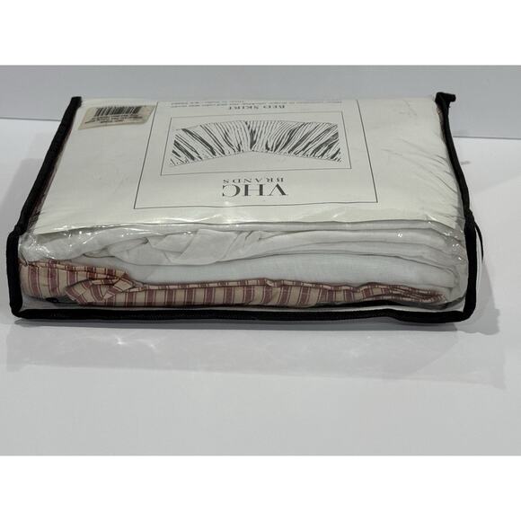 VHC Brands Sawyer Mill Farmhouse KING Red Ticking Stripe Bed Skirt - Picture 7 of 9